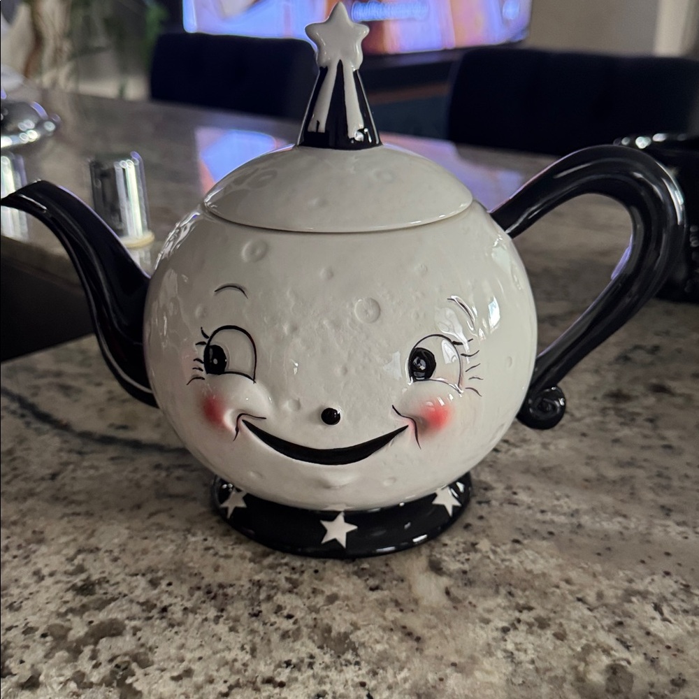 Whimsical White and Black Teapot